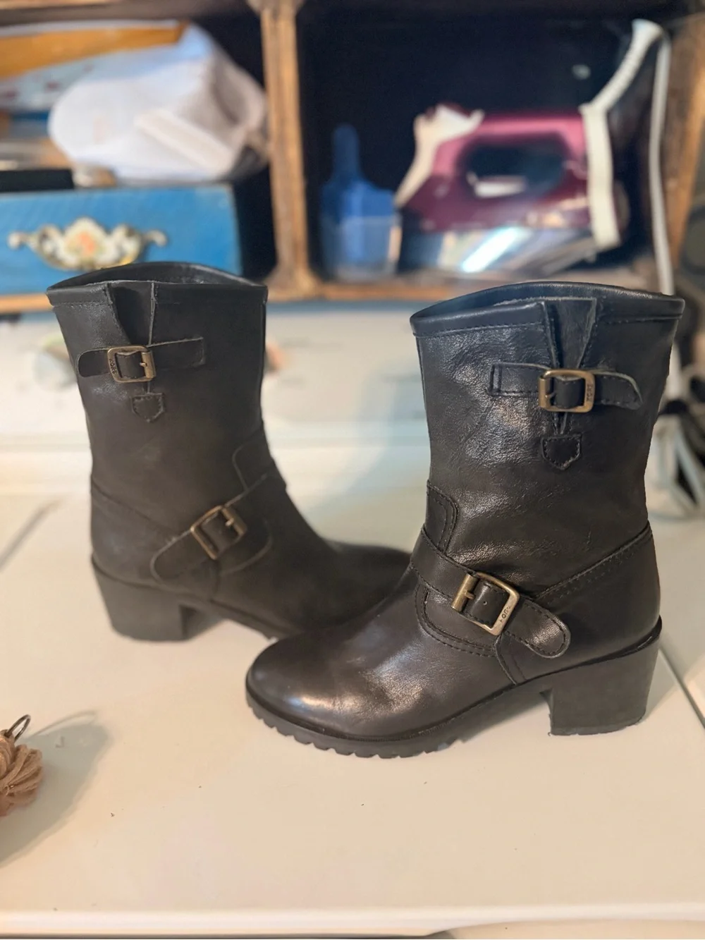 KORS Michael Kors Black Leather Moto Ankle Boots Women’s Size 6.5 Made In Italy